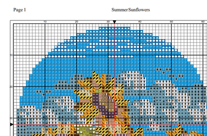 Sunflower Sky Cross-Stitch Pattern - Circular Floral Design PDF Download