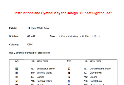 Lighthouse Sunset Cross Stitch Pattern - Digital Download