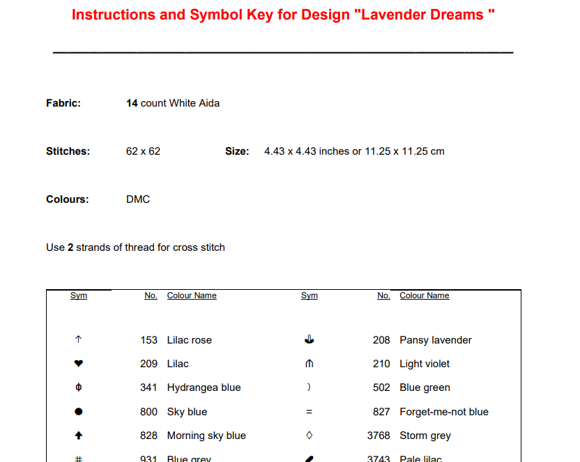 Lavender Dreams Cross Stitch Pattern