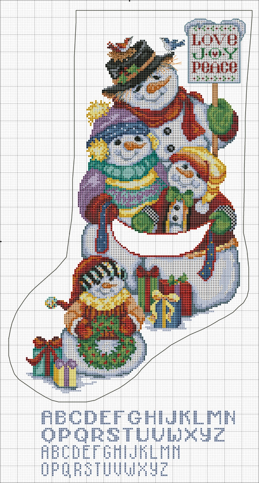 Snow Folks Christmas Stocking counted cross stitch pattern | Christmas Eve PDF cross stitch pattern