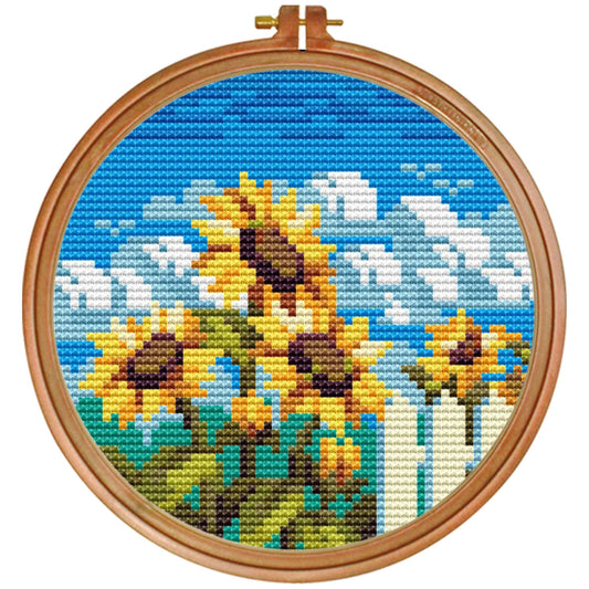 Sunflower Sky Cross-Stitch Pattern - Circular Floral Design PDF Download