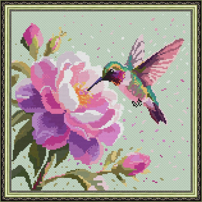 Hummingbird Cross Stitch Pattern. Floral cross stitch design