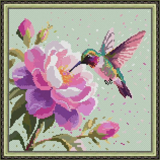 Hummingbird Cross Stitch Pattern. Floral cross stitch design
