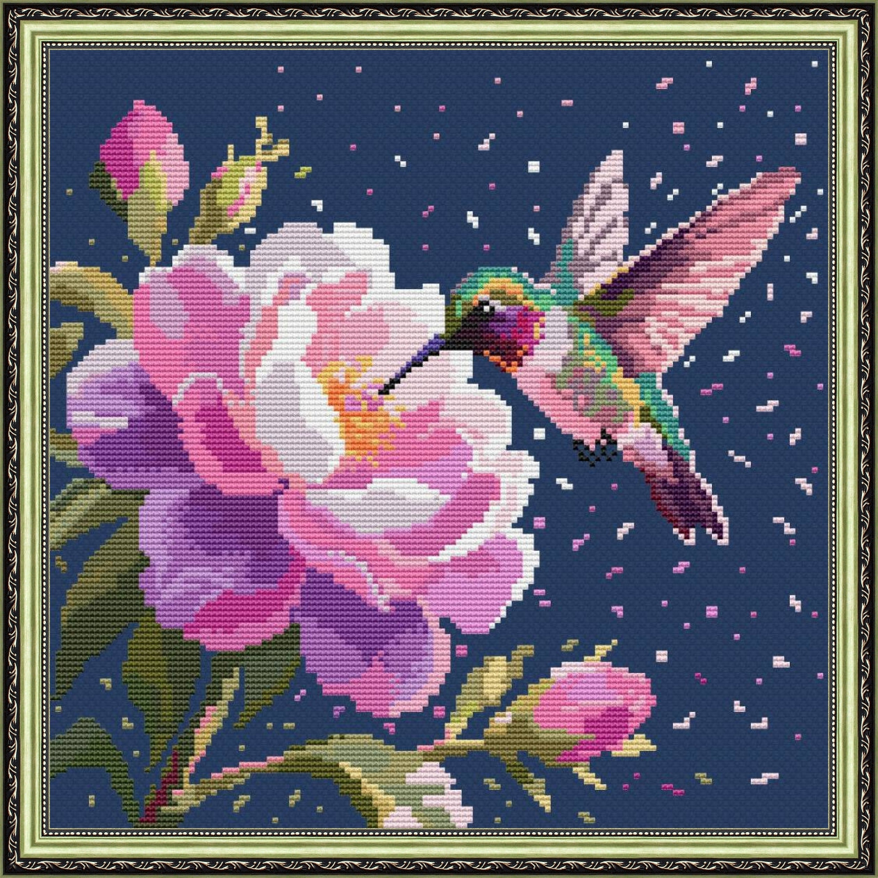 Hummingbird Cross Stitch Pattern. Floral cross stitch design
