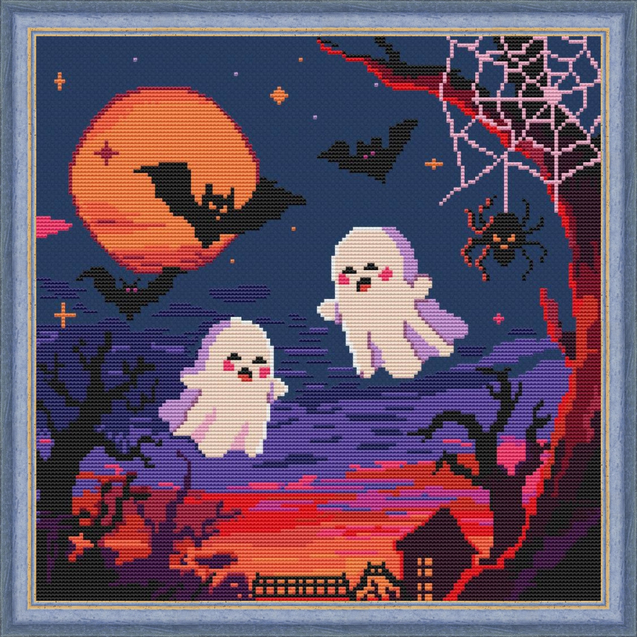 Halloween Night Out cross stitch pattern, Halloween DIY kit, wall decor