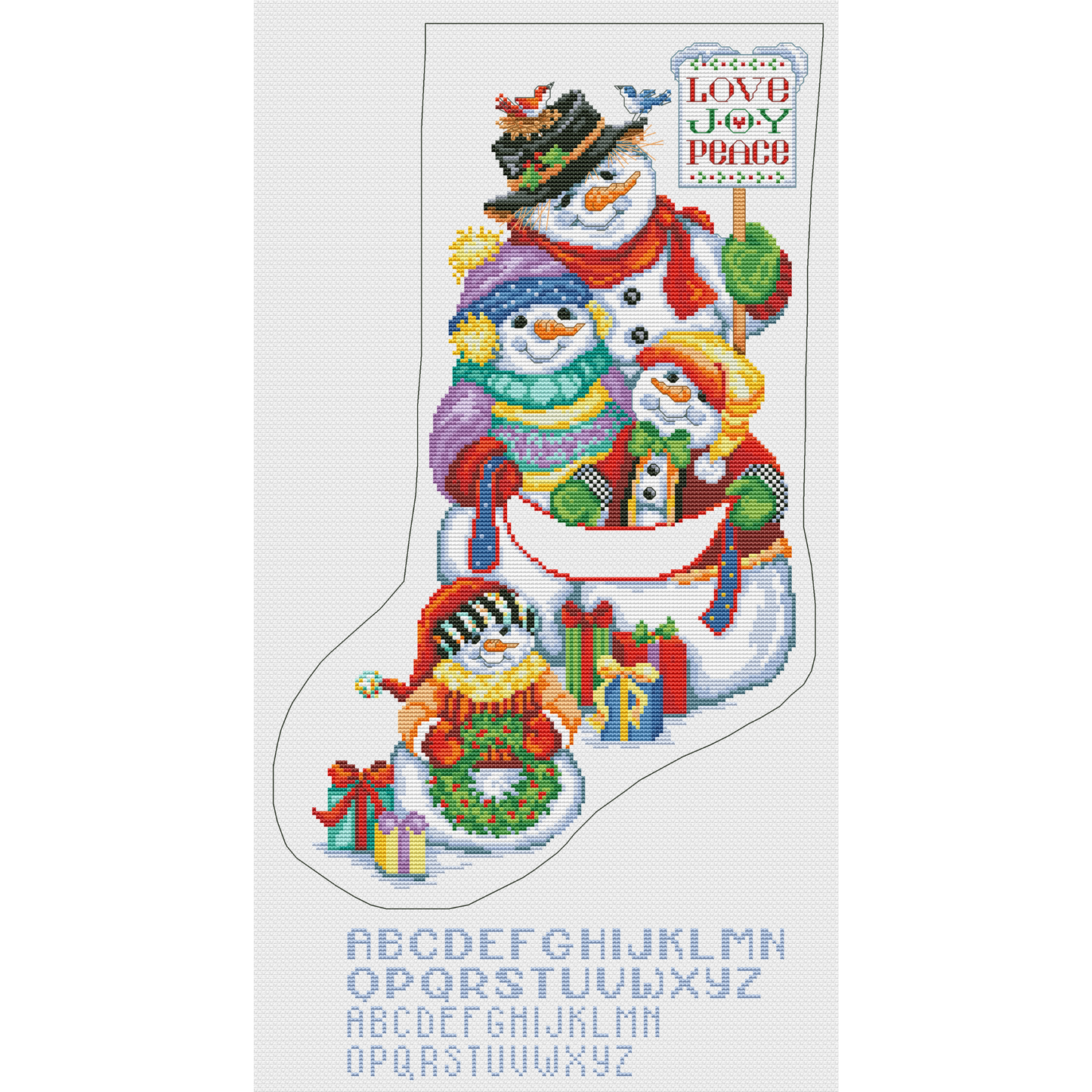 Snow Folks Christmas Stocking counted cross stitch pattern | Christmas Eve PDF cross stitch pattern