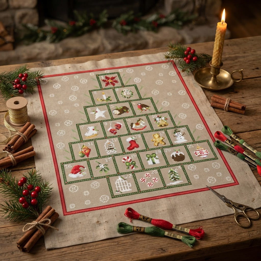 Christmas Tree Advent Calendar Cross Stitch Pattern — 24 Mini Designs | Instant PDF Download